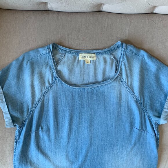 Anthropologie Cloth & Stone Chambray T Shirt Coastal Cowgirl Boho Chic Farmer - Picture 4 of 10